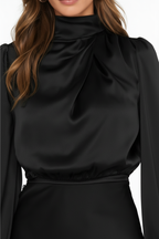 Women's Long-Sleeve Satin Maxi Dress with Loose Fit 4