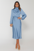 Women's Long-Sleeve Satin Maxi Dress with Loose Fit 5
