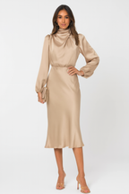 Women's Long-Sleeve Satin Maxi Dress with Loose Fit 6