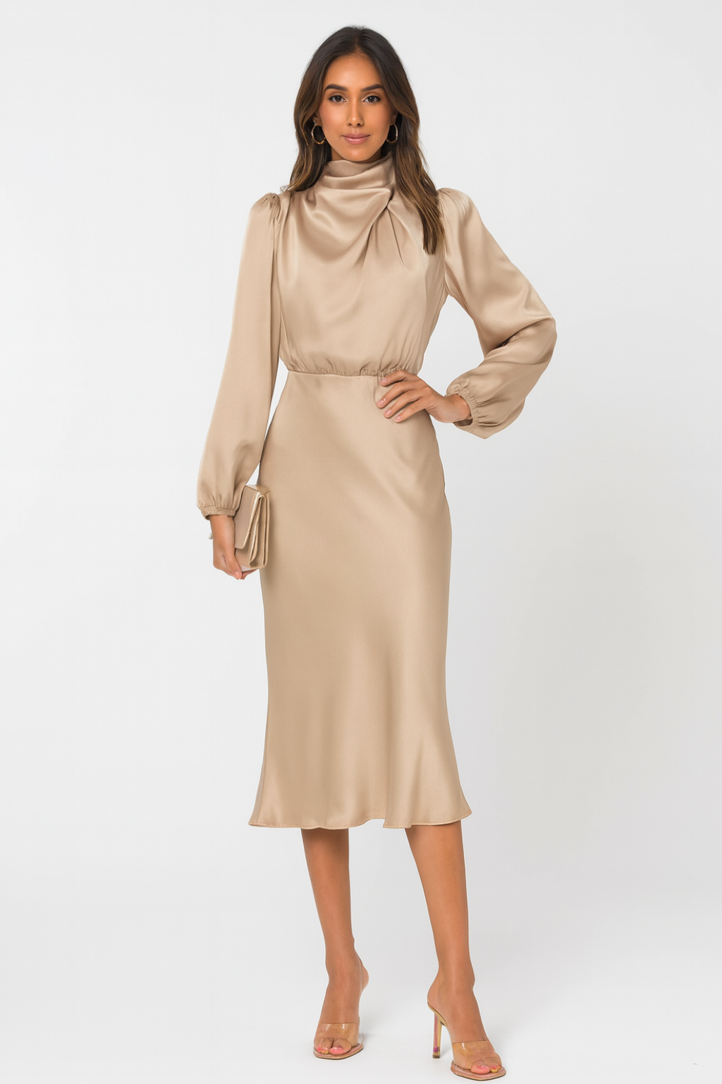Women's Long-Sleeve Satin Maxi Dress with Loose Fit 6