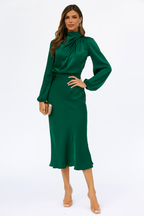 Women's Long-Sleeve Satin Maxi Dress with Loose Fit 7