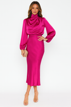 Women's Long-Sleeve Satin Maxi Dress with Loose Fit 8