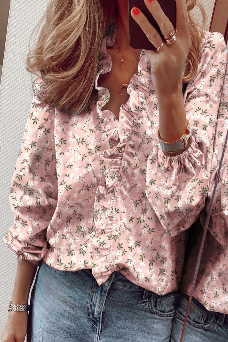 Women's Long Sleeve V-Neck Blouse with Ruffle Details 8