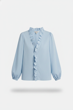 Women's Long Sleeve V-Neck Blouse with Ruffle Details 1