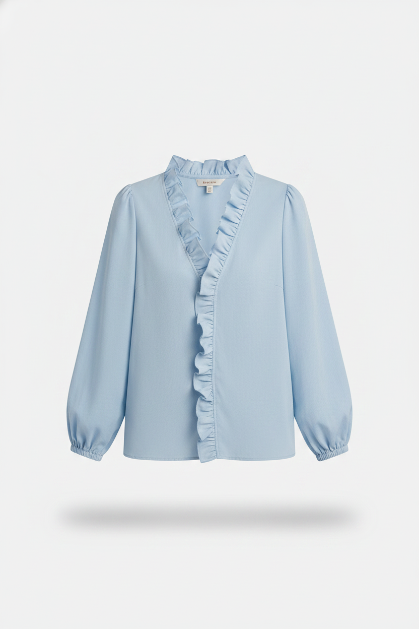 Women's Long Sleeve V-Neck Blouse with Ruffle Details 1