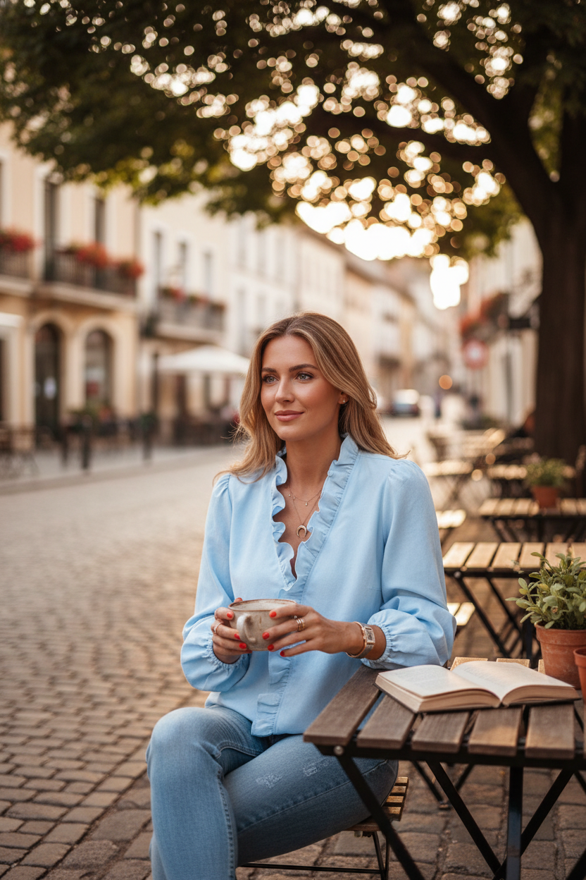 Women's Long Sleeve V-Neck Blouse with Ruffle Details 2