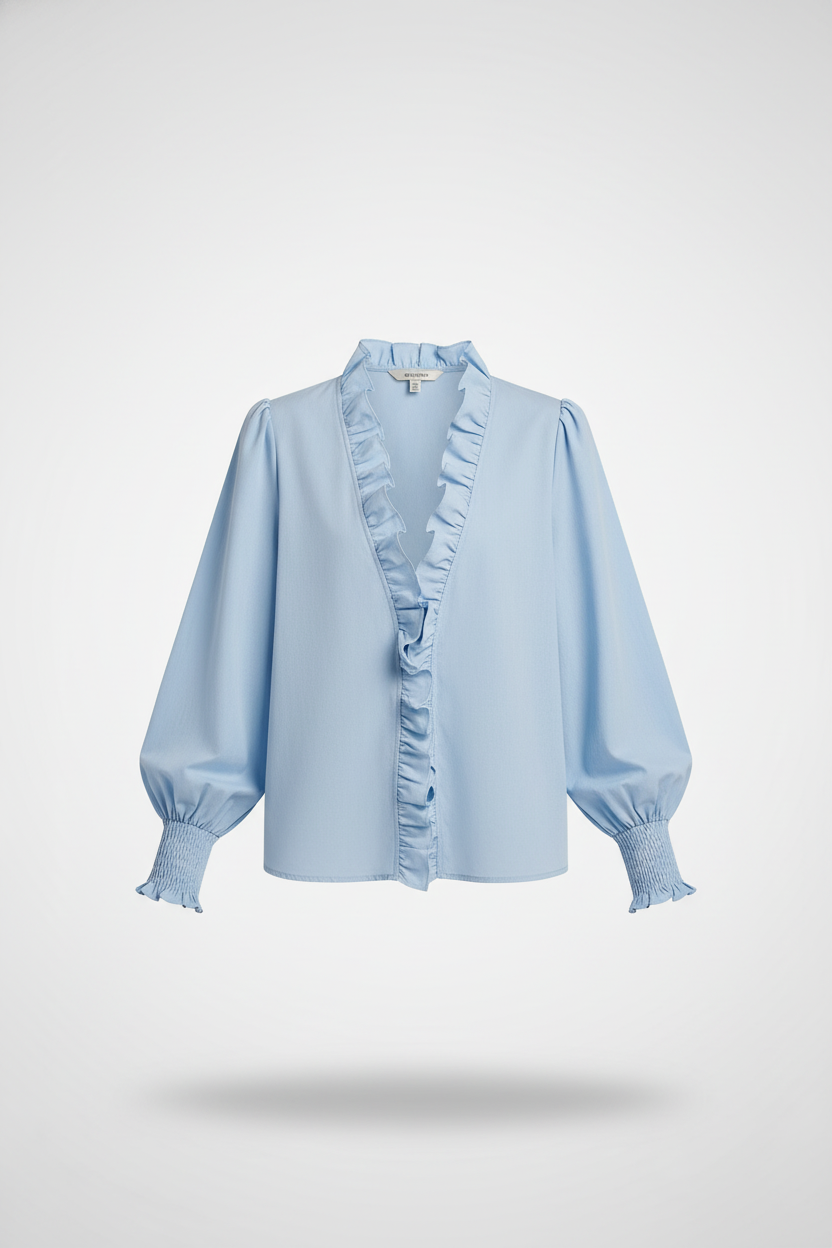 Women's Long Sleeve V-Neck Blouse with Ruffle Details 3