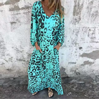 Women's Long Sleeve V-Neck Flowing Midi Dress with Print 4