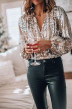Women's Long Sleeve V-Neck Sequin Blouse 4