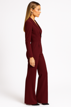 Women's Long Sleeve V-Neck Wide Leg Jumpsuit with Blazer Style Bodice 4