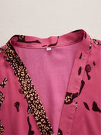 Women's Long Sleeve V-Neck Wide Leg Leopard Print Jumpsuit 5