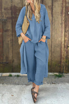 Women's Long Sleeve Wide Leg Two-Piece Set 7