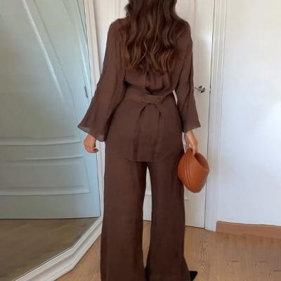 Women's Long Sleeve Wrap Top and Elastic Waist Trouser Set 3