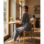 Women's Long Sleeve Wrap Top and Elastic Waist Trouser Set 2