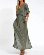 Women's Long Sleeveless Maxi Dress with Flowing Skirt 1