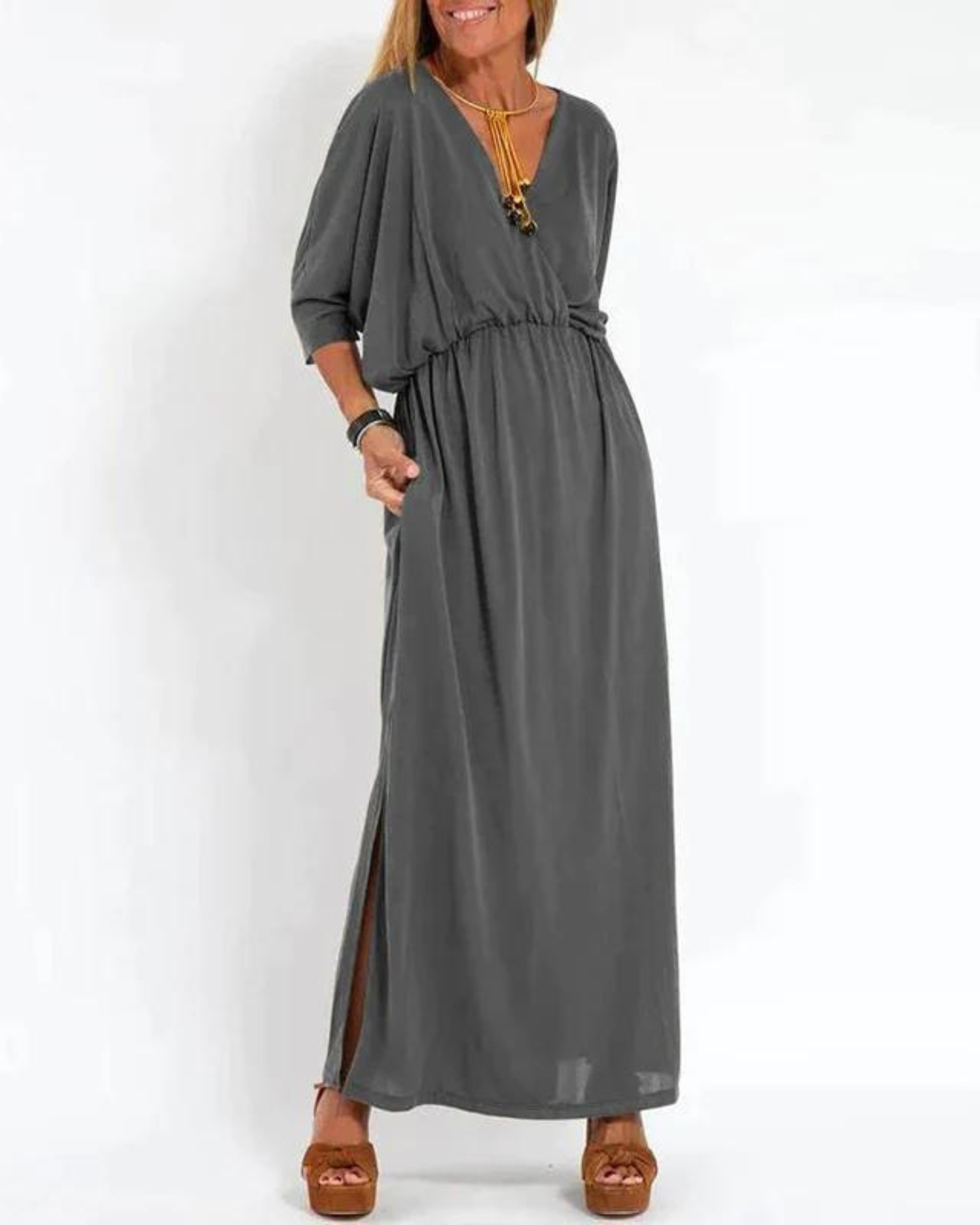 Women's Long Sleeveless Maxi Dress with Flowing Skirt 2