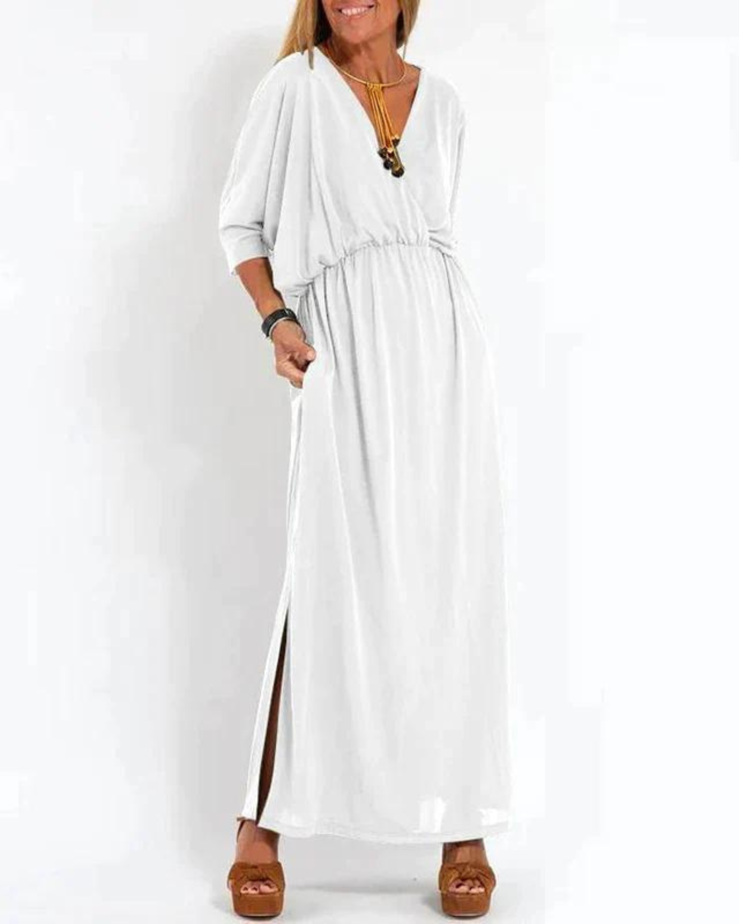 Women's Long Sleeveless Maxi Dress with Flowing Skirt 3
