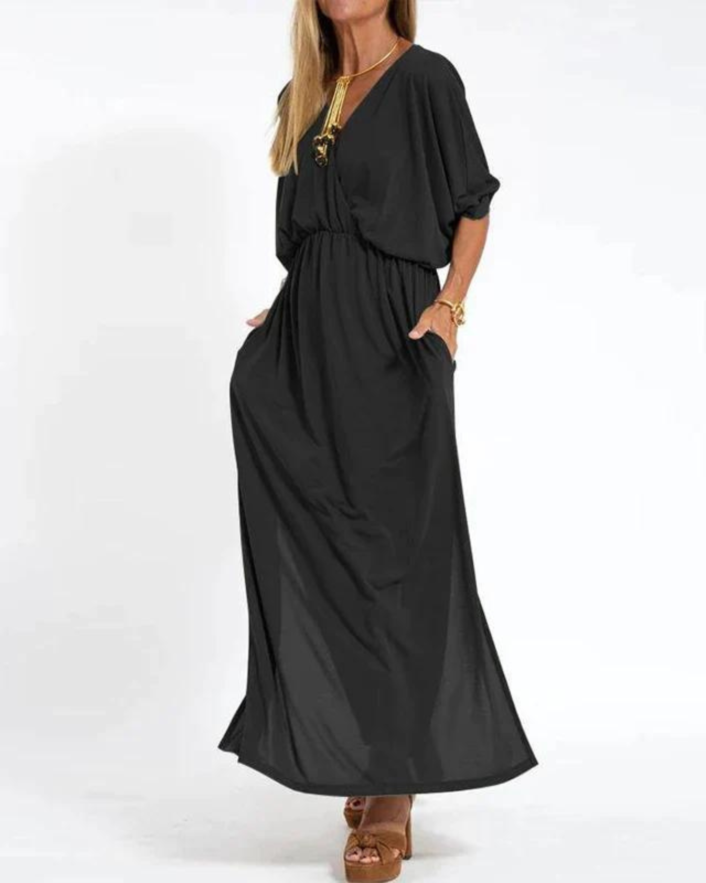 Women's Long Sleeveless Maxi Dress with Flowing Skirt 4