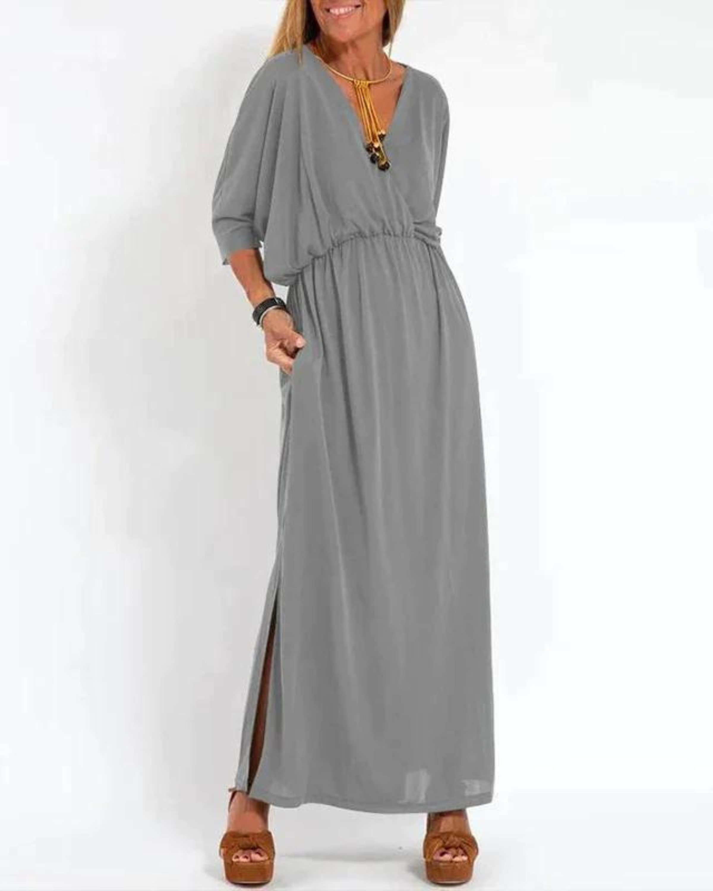 Women's Long Sleeveless Maxi Dress with Flowing Skirt 7