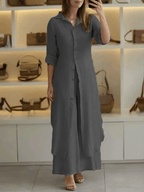 Women's Longline Button-Down Two-Piece Set with Maxi Drape 2