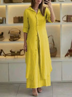 Women's Longline Button-Down Two-Piece Set with Maxi Drape 3