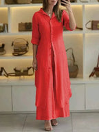 Women's Longline Button-Down Two-Piece Set with Maxi Drape 4