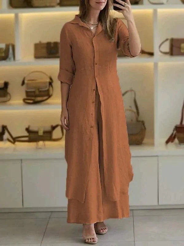 Women's Longline Button-Down Two-Piece Set with Maxi Drape 5