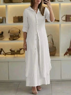 Women's Longline Button-Down Two-Piece Set with Maxi Drape 6