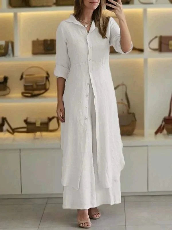 Women's Longline Button-Down Two-Piece Set with Maxi Drape 6