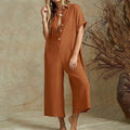 Women's Loose Fit Button-Down Cropped Jumpsuit 1