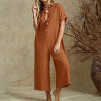 Women's Loose Fit Button-Down Cropped Jumpsuit 1