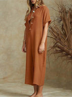 Women's Loose Fit Button-Down Cropped Jumpsuit 2