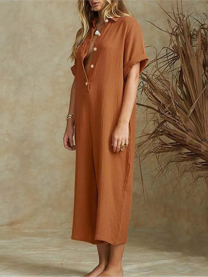 Women's Loose Fit Button-Down Cropped Jumpsuit 2