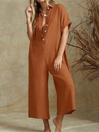 Women's Loose Fit Button-Down Cropped Jumpsuit 3