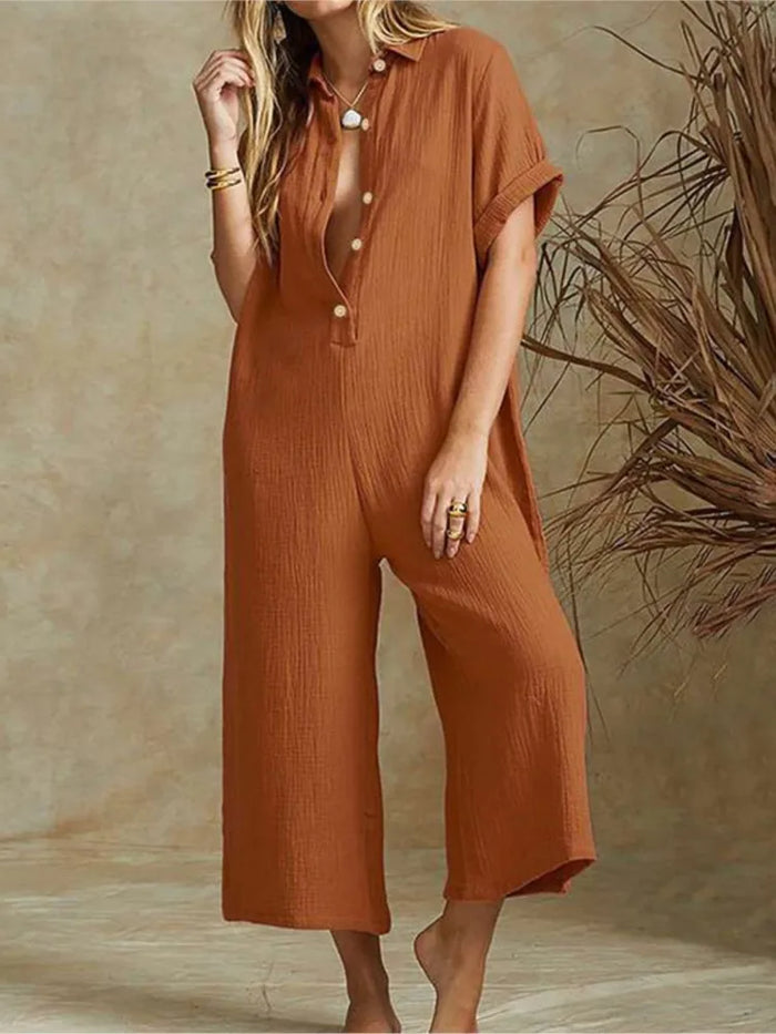 Women's Loose Fit Button-Down Cropped Jumpsuit 3