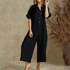Women's Loose Fit Button-Down Cropped Jumpsuit 4