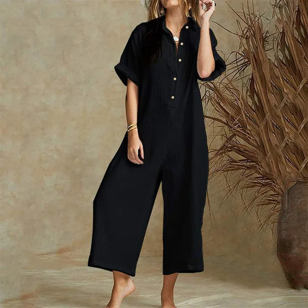 Women's Loose Fit Button-Down Cropped Jumpsuit 4
