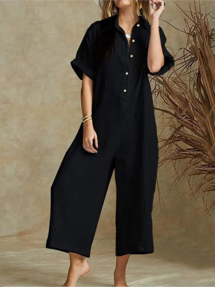 Women's Loose Fit Button-Down Cropped Jumpsuit 5