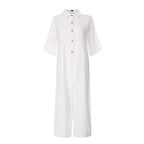 Women's Loose Fit Button-Down Cropped Jumpsuit 7