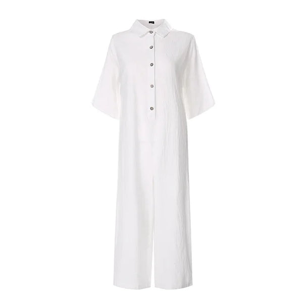 Women's Loose Fit Button-Down Cropped Jumpsuit 7