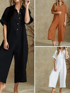 Women's Loose Fit Button-Down Cropped Jumpsuit 8