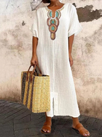 Women's Loose Fit Caftan Dress with Ethnic Print Detail 1