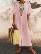 Women's Loose Fit Caftan Dress with Ethnic Print Detail 2
