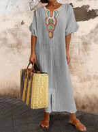Women's Loose Fit Caftan Dress with Ethnic Print Detail 3