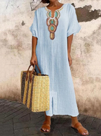 Women's Loose Fit Caftan Dress with Ethnic Print Detail 4