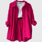Women's Loose Overshirt and Shorts Two-Piece Set with Tie Waist 11