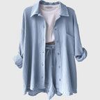 Women's Loose Overshirt and Shorts Two-Piece Set with Tie Waist 12