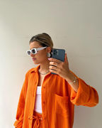 Women's Loose Overshirt and Shorts Two-Piece Set with Tie Waist 4
