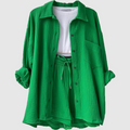 Women's Loose Overshirt and Shorts Two-Piece Set with Tie Waist 5