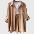 Women's Loose Overshirt and Shorts Two-Piece Set with Tie Waist 6